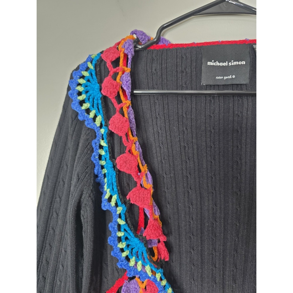 Vintage Michael Simon Rainbow Crochet Open Cardigan Y2K Rare - Picture 6 of 8